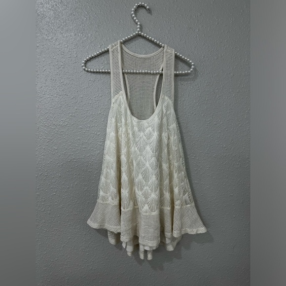 Anthropologie Heartloom Tunic Tank Women’s Medium Racerback Mesh Lace Ivory NEW - Picture 2 of 8